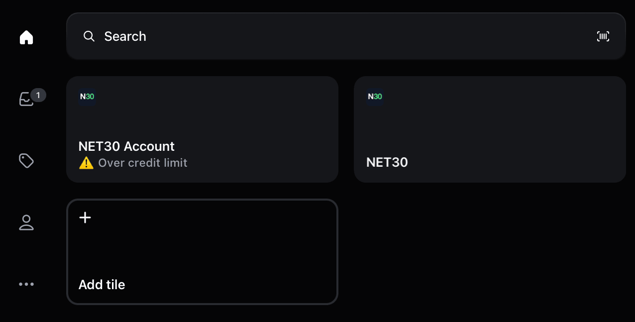 NET30 Shopify POS showing over credit limit warning for a B2B customer